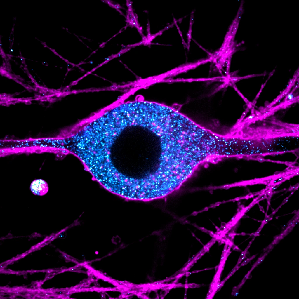 Fluorescence microscopy of a superior cervical ganglion neuron.